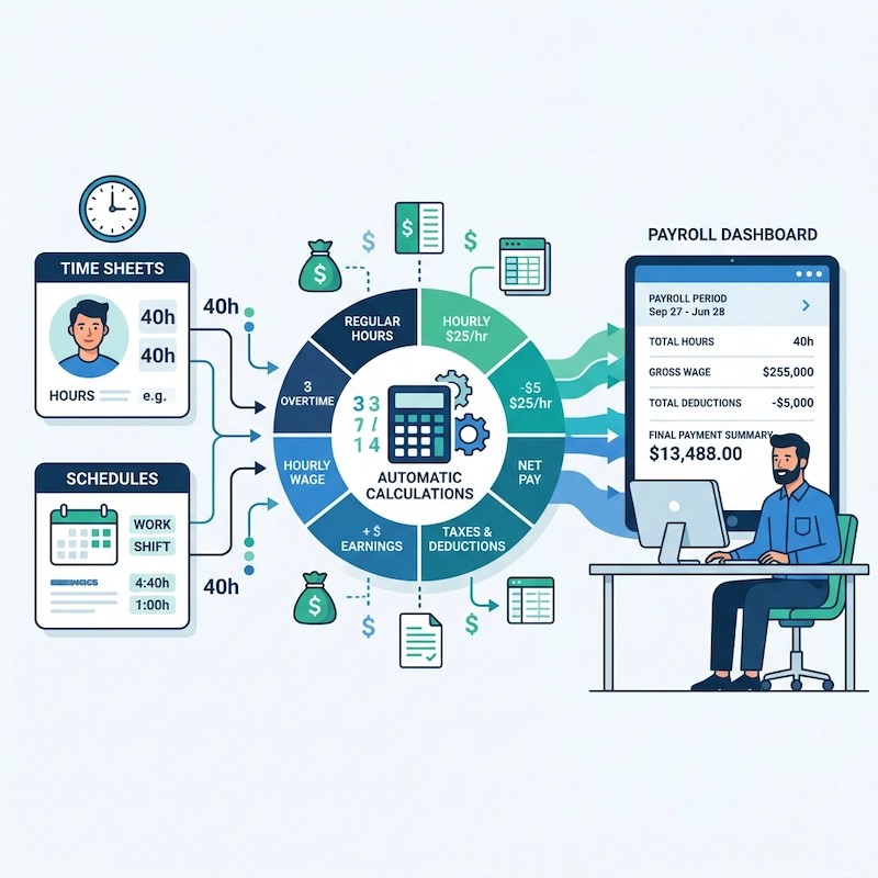 Automated payroll and CRA tax withholding calculation screen
